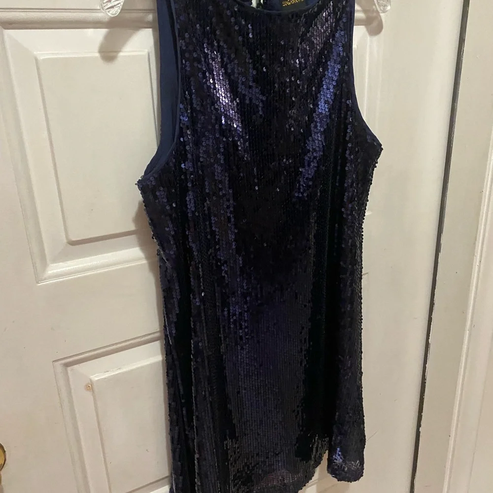 “Party Dress” Sequins Shimmering Midnight Blue Mini Dress by Sugarlips - Picture 7 of 11